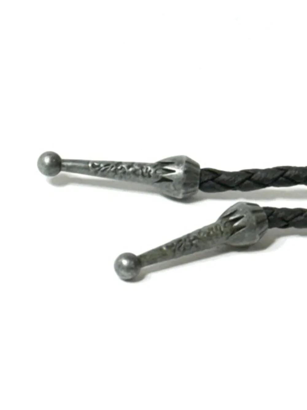Pewter-tone, black stone, black cord western cowboy bolo tie.